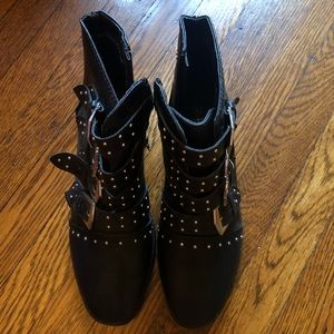 Leather Black Studded Buckle Boot